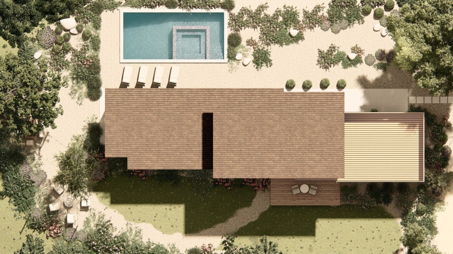 Exterior rendering of the De Luz Lindal home